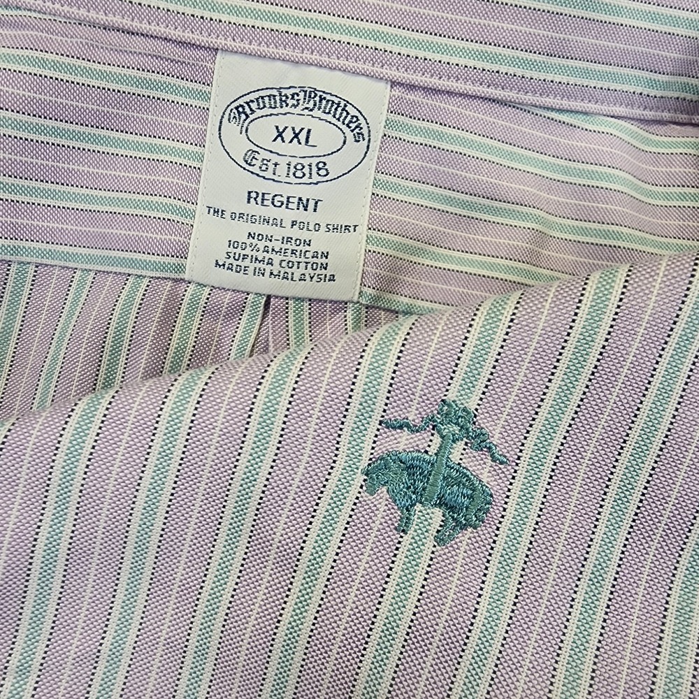 Brooks‎ Brothers Men's XXL 2XL Regent Fit Striped Lilac Long Sleeve Button Shirt